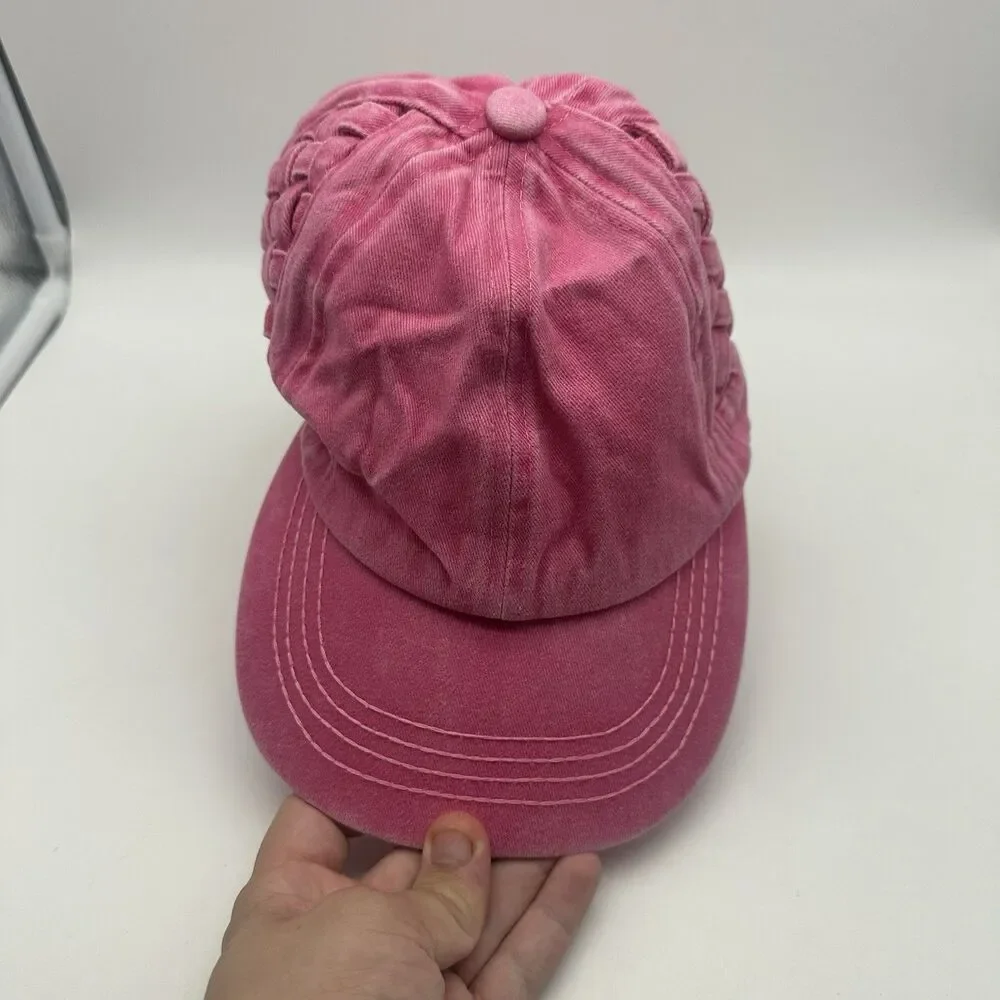 C.C. Womens Criss Cross Ponytail Baseball Cap Basket Weave Pink Messy Bun